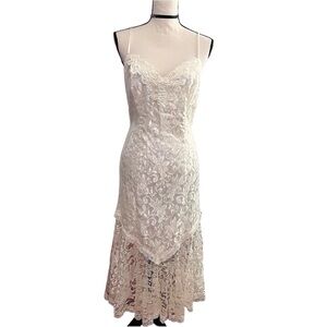 Vintage ivory beaded lace appliqué slip wedding dress